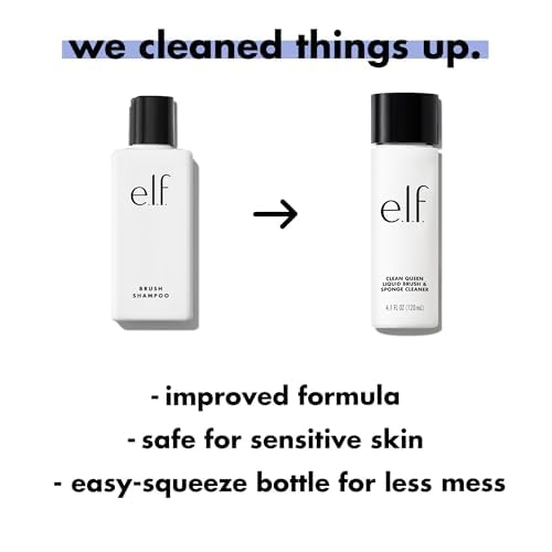e.l.f. Clean Queen Liquid Brush & Sponge Cleaner, Gentle Foaming Cleaner For Removing Leftover Makeup, Dirt & Grime, Vegan & Cruelty-Free, 4.1 oz