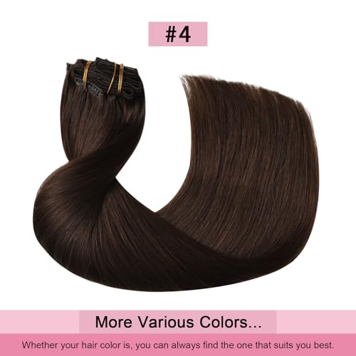 Pro2.0 Clip in Hair Extensions Real Human Hair 22inch 7pcs #4 Chocolate Brown Remy Real Hair Extensions Clip in Human Hair 120g Thick Double Weft for Women£¨#4-22inch£©
