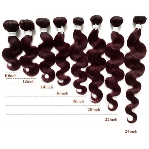 REMY HAIR 99j Bundles Body Wave Human Hair Bundles Red Burgundy Hair Extension 1 Bundle 18 Inch Brazilian Virgin Human Hair for Black Women Body Wave Bundles