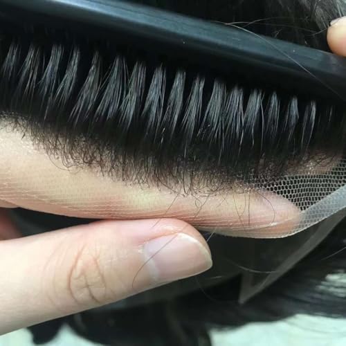 FPM Toupee Lace Front Hair Replacement System - 10x8" Human Hair Pieces for Men (#1 Jet black)