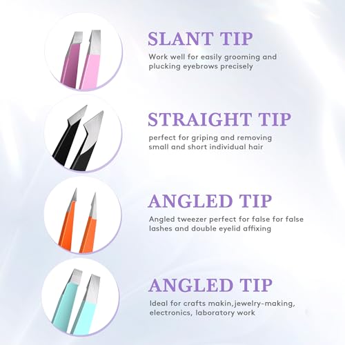 Tweezers for Women Facial Hair,Stocking Stuffers 4 Pack Tweezers for Eyebrows,Tweezer Set for Ingrown Hair, Plucking Daily Beauty Tool with Leather Travel Case for Gifts