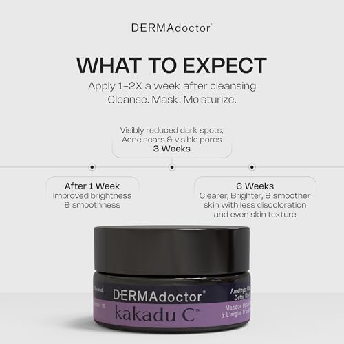 DERMAdoctor Clay Face Mask with Bentonite & Kaolin Clay + Vitamin C - Face Exfoliator, Pore Minimizer, Facial Detox, Facial Oil Remover, Illuminator, Acne Scar Mask for Faces - 15 Minutes - 1.69 oz