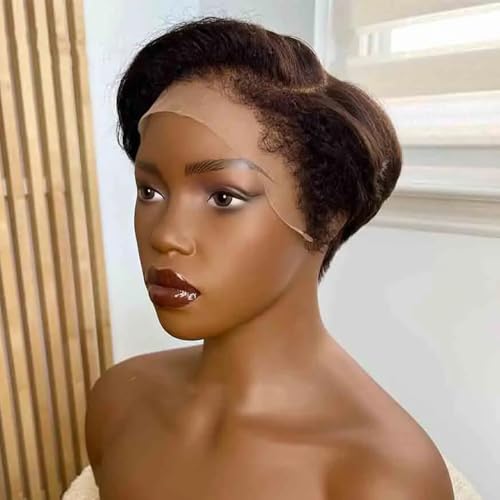 Short Bob Straight Wig with Bleached Knots 250% Density Pre Plucked Natural Color Brazilian Glueless Wig with 4C Kinky Edges Hairline 13x4 HD Invisible Lace Front Wigs with Curly Baby Hair 8 Inch