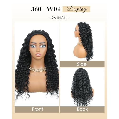Deep Wave Half Wig Human Hair 200% Density 3 in 1 Half Wigs for Women, Invisible Hairline Glueless Wear & Go Beginner Friendly Drawstring Seamless Flip Headband Wig, 28 Inch
