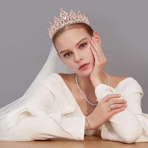 Pink Rhinestone Tiara, Baroque Style, Women's Queen Crown, Adult Tiara Headband, Perfect for Parties, Prom, Wedding, Birthday, Pageant, Fiesta, etc.
