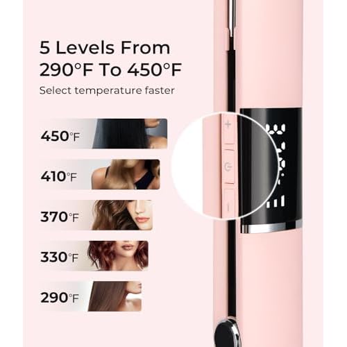PRITECH Flat Iron Hair Straightener, Titanium Flat Iron with Adjustable Temp(290¡ÆF-450¡ÆF), 1 inch Plate for All Hairstyles Anti-Frizz Dual Voltage Straightening and Curler 2 in 1 (Pink)