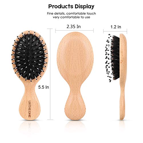 URTHEONE 6 Pcs Hair Brush Mini Boar Bristle Hairbrush, Pocket Travel Small Paddle Hair Brush for Men Women Kids Thick Curly Thin Long Short Wet or Dry Hair Detangle Massage Add Shine