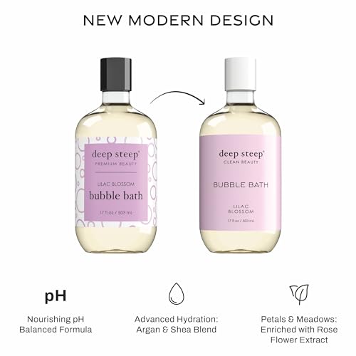 Deep Steep Bubble Bath, Lilac Blossom 17 oz (Pack of 2) ? Hypoallergenic, Clinically Tested Soothing Soak with Shea Butter & Argan Oil ? Sulfate-Free