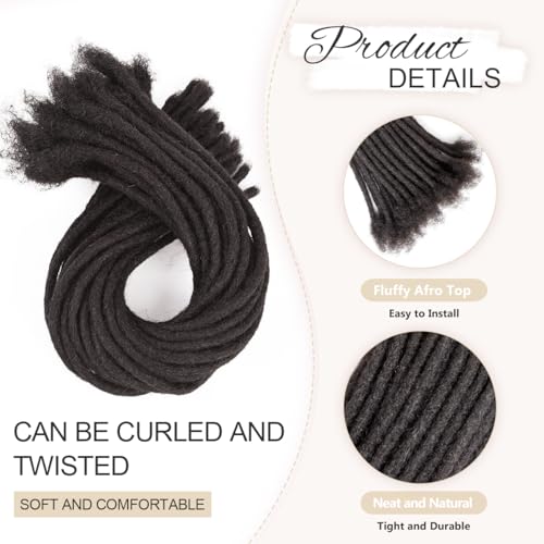 DAIXI 0.6cm and 0.2cm 0.4cm 0.8cm Options 6 Inch 70 Strands 100% Real Human Hair Dreadlock Extensions for Man/Women Handmade Permanent Loc Extensions Bundles Can Be Dyed Bleached Curled Twisted