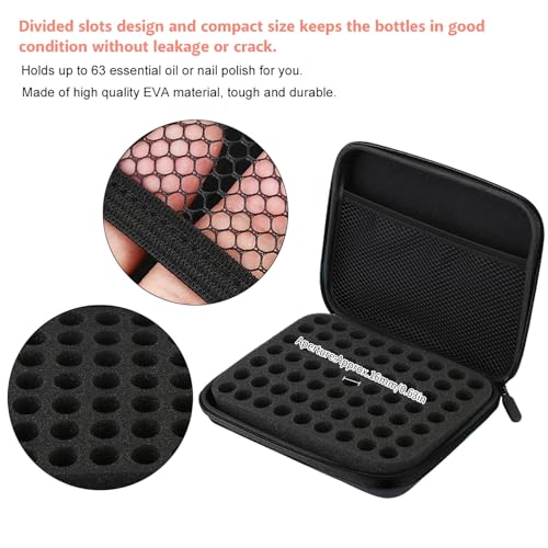 OUKENS 63 Slots Essential Oil Carrying Case, 1-3ml Hard EVA Shell Essential Oils Storage Organizer Bag with Foam Insert, Portable Peptide Case & Vial Holder for Aromatherapy, Travel, Home (Black)