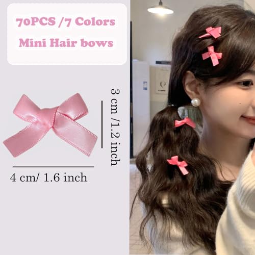 70PCS Mini Hair Bows for Women Girls,Pink Bows for Hair Red Hair Bows Ribbon Bowknots Hairclips Pink Ribbon Bows Black Satin Bow Hair Clips for Hair Design