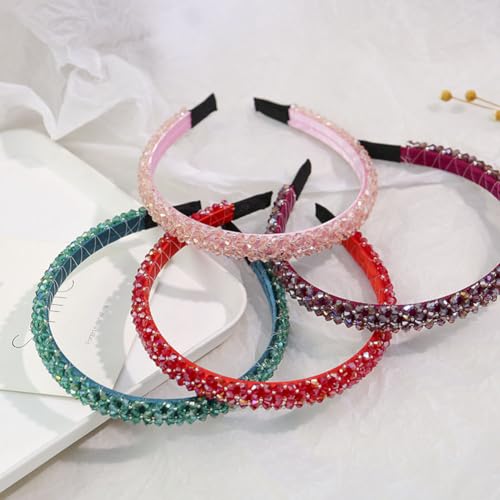 Ruihfas Fashion Sparkle 4 Rows Crystal Rhinestone Headbands Beaded Hair Hoop Band (Red)