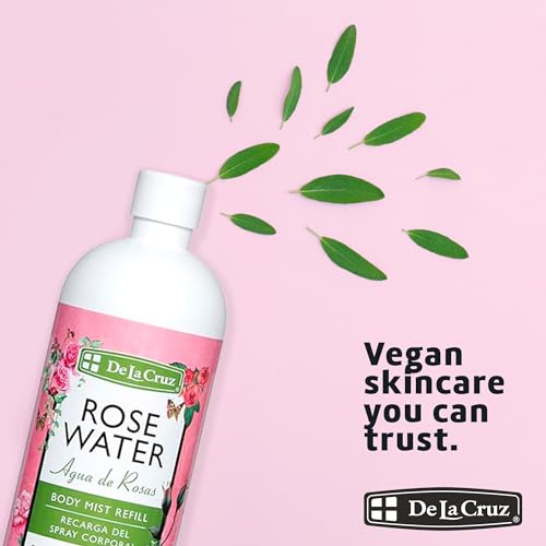 De La Cruz Pure Rose Water Body Mist,Rosewater Spray for Face, Skin & Hair, Rose Toner & Rose Water for Hair Alcohol Free, Paraben Free 16 fl oz (1 Bottle)