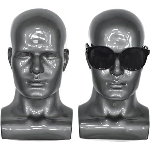 PVC Mannequin Head Black Male Manikin Dummy Stand Model Display Hat Scarf Wigs Hair Glasses Hat Beauty Styling Tool (grey)