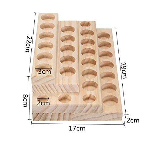 VolksRose 4-Tier Essential Oils Storage Rack, Wooden Essential Oils Nail Polish Display Holder Shelf, Cosmetic Perfume Essential Oil Organizer Stand - 30 Slots for (5ml 10ml 15ml 20ml) Bottles