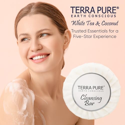 Terra Pure White Tea & Coconut Soap | Travel Size Toiletries Bulk Set for Hotel Essentials | 0.6 oz Bar Soap | 300 Pieces