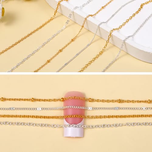 12 Strips Metal Nail Art Chains Gold & Silver Nails Decorations with Box Stainless Steel Nails Accessories Nail Jewelry Chains for Manicure Decoration & DIY£¨11 Inch£©