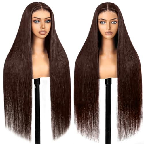 Chocolate Brown Lace Front Wigs Human Hair Pre Plucked 26 Inch Dark Brown Wear And Go Glueless Wig 9x6 Straight Wig Human Hair 220% Density Colored #4 Brown Glueless Hd Lace Frontal Wigs For Women