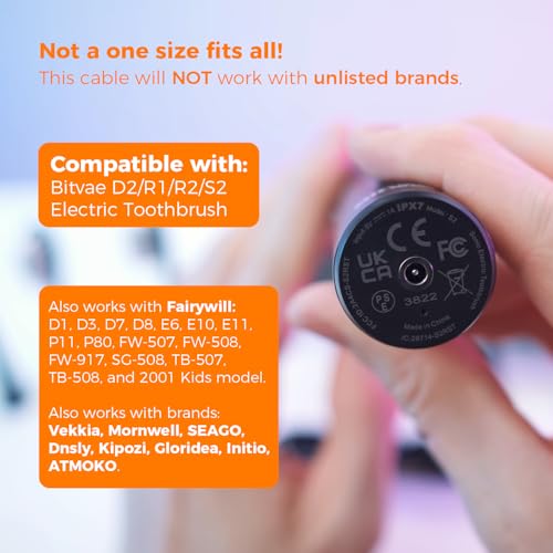 Kisumi Charger Cord Replacement for Bitvae D2/R1/R2/S2 Electric Toothbrush, C2/C5/C6 Water Flosser, Compatible with Fairywill, Vekkia, Mornwell, SEAGO & More, Black, 1 Pack