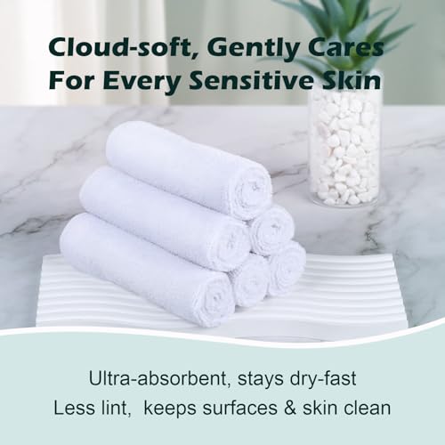 White Washcloths 15 Pack, Highly Absorbent & Quick Drying Face Towels, Premium Quality Soft Bath Towels, Multipurpose Microfiber Wash Cloths, 12x12 inches