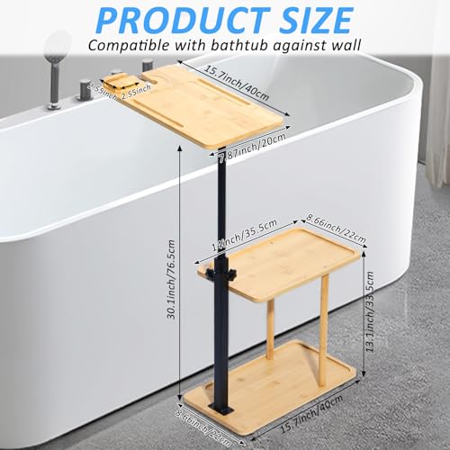 3 Layer Bath Tub Tray Table, Liftable Freestanding Bamboo Bath Tray Caddy for Tub Against Wall, Bath Table Tray Tub Shelf Bathroom Organizer Shelf for Luxury Spa and House Warming New Home