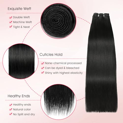 Human Hair Bundles,Straight 4 Bundles 22 24 26 28 Inch,16A Bundles Human Hair,100% Unprocessed Virgin Brazilian Hair Extensions Double Weft, Quick Weave Sew In Hair Bundle
