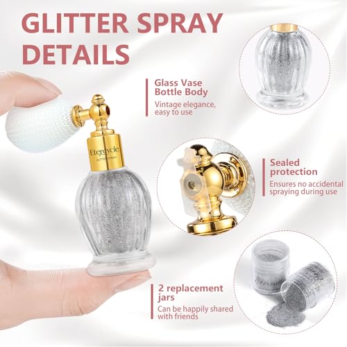 Etercycle Body Glitter Spray, Silver Hair Glitter Shimmer Sparkle Powder, Extra Fine Face Body Shimmer Cosmetic Glitter Makeup for Rave Clothes Nail Art Easter Halloween Crafts