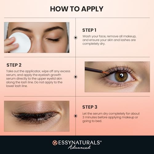 Essynaturals Premium Eyelash Growth Serum for Longer, Fuller, Thicker Lashes