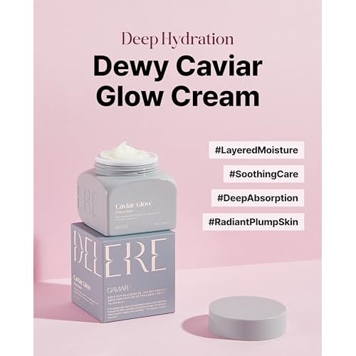 Delere Caviar Glow Dewy Cream | Hydrating Caviar Collagen Cream | Korean Hyaluronic Acid Moisturizer for Radiant Glass Skin, 1.7oz