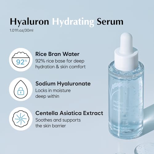 MIDHA Hyaluron Hydrating Serum, Deep & instant moisturizing, 8 layer hyaluronic acid contained, quick hydrating serum, vegan