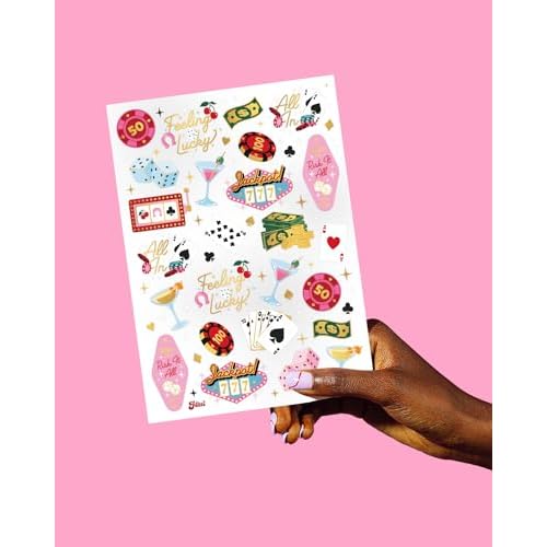 xo, Fetti Casino Temporary Tattoos - 50 Gold Foil | Bachelorette Decorations, Birthday Accessory, Las Vegas Bach Theme Favor, Game Night Bday Gift, Feeling Lucky Dice Decor, Girls Poker Party