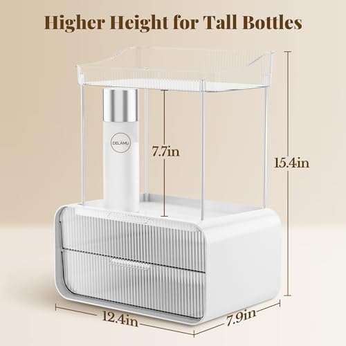 Delamu Bathroom Counter Organizer 2-Drawers 2-Tier Acrylic Makeup Organizer for Vanity Countertop, Skincare Perfume Storage, Easy Assembly, Ideal Gift for Women, Bath Linen Sets, Clear