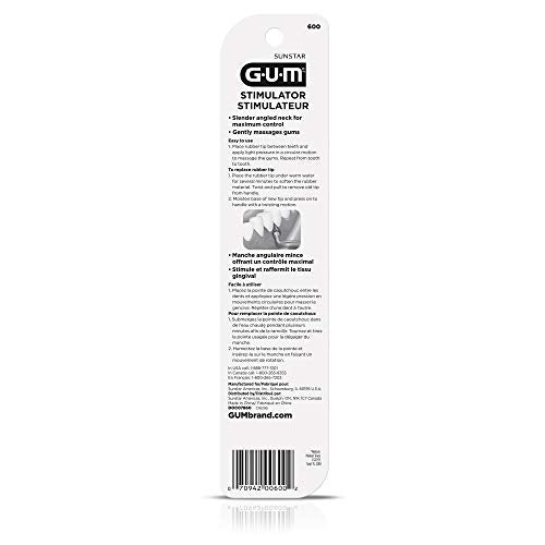 GUM Stimulator Permanent Handle - 1 Rubber Tip Included - Long Handled Massager for gums - Remove Plaque & Promote Gum Health, 1ct (6pk)