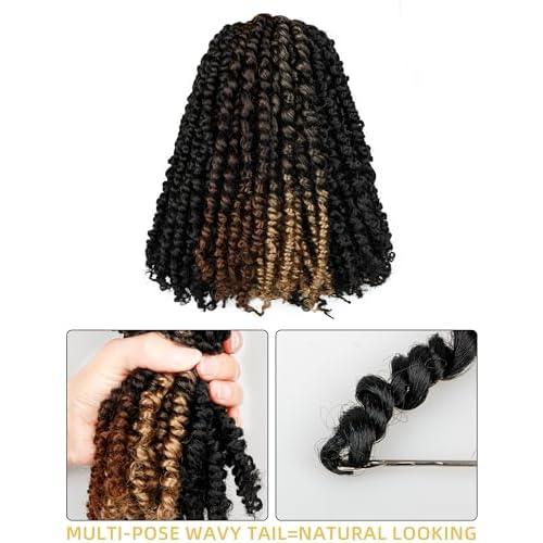 14 Inch 8 Packs Passion Twist Crochet Hair Pre looped-Mixed Color Combo Pack(6 packs 1B+ 1 pack T1B/27+1 pack T1B/30)Pre-twisted Pre Looped Soft & Bouncy Synthetic Braided Hair Extensions (1B+T27+T30)
