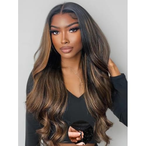 Julia Hair Bye Bye Knots Glueless Wig Highlight Balayage Brown Body Wave 7x5 Pre Cut HD Lace Front Wigs Human Hair Pre Plucked Bleached Knots Pre Everything Ready To Go Ombre Wig 20 Inch