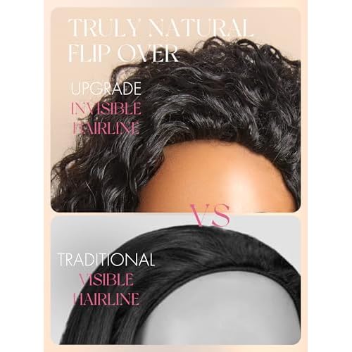 LUVME HAIR Half Wig Human Hair Water Wave Flexi-Fit Invisi Flip Drawstring Wig 200% Density Glueless Wigs 100% Human Hair Natural Black Ready to Go Headband Wig for Women