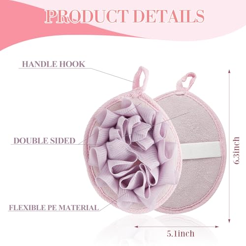 Boao 3 Pcs Bath Shower Pouf Sponge Mesh Pouf Shower Ball Exfoliating Body Sponge Pad Scrubber Glove with Flower Bath Ball (Beige,Green,Purple)
