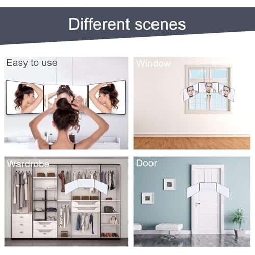JANMPASK LED 3 Way Mirror Trifold to See Back of Head for Self Hair Cutting Barber Supplies Accessories 360 Makeup Vanity Mirror with Light