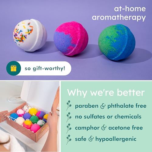 Anovina 12XL Bath Bombs for Women & Kids, Spa Gifts with Essential Oils, Relaxation & Stress Relief, Aromatherapy Bath Products, Made in USA Gift Set, Natural Scented Bath Bombs for Men - 12 Pack