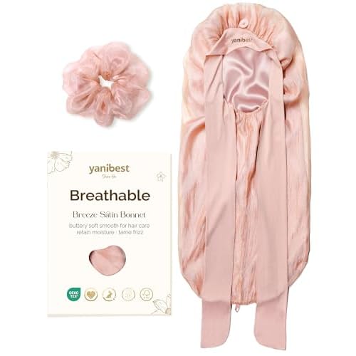 YANIBEST Silk Bonnet for Sleeping Women Satin Lined Braid Bonnet with Breathable Tie Band for Curly Hair Pink