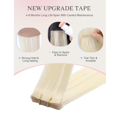 DOORES Invisi Edge Human Hair Extensions Tape in, Platinum Blonde 10 Injection Tape-ins with 10 Classic Tape-ins 50g 24 Inch, Virgin Human Hair Injection Tape in Extensions
