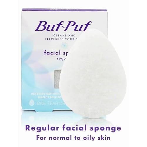 Buf-Puf Facial Sponge, Dermatologist Developed, Removes Deep Down Dirt & Makeup That Causes Breakouts and Blackheads, Reusable, Exfoliating, White, 5 Count