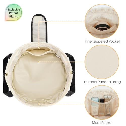 Narwey Barrel Drawstring Makeup Bag Large Cosmetic Bag Make up Bags Women and Girls Toiletry Organizer for Travel Toiletries Accessories Essentials (Black) (Patent)