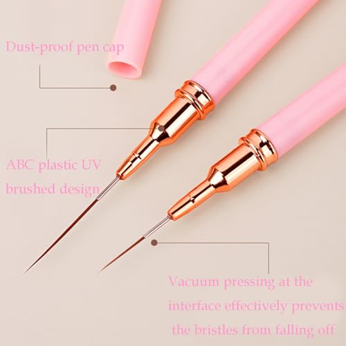 5Pcs Metallic Nail Art Liner Brush Set, UV Gel Polish Painting Tools for Long Lines, Thin Details, Fine Drawing, Sizes 4/8/12/20/25mm (Black)