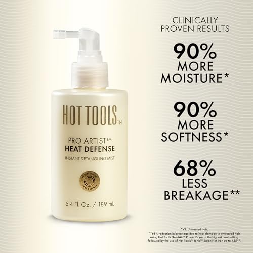 HOT TOOLS¢â Pro Artist Heat Defense Instant Detangling Mist and Straight Heat, Heat Activated Straightening Serum | Protect and Straighten