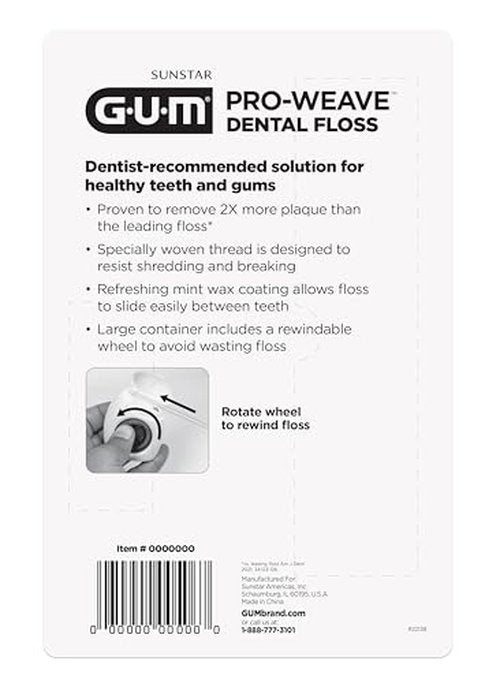 GUM Pro-Weave Woven Dental Floss, Shred Resistant Waxed Floss, Mint Flavored, 3 Count + 2 Travel Units