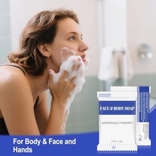 Travel Size Bars Soap in Bulk, Individually Wrapped Mini Small Body Hand and Face Soaps Toiletries Amenities for Hotel, Shelter/Homeless/Nursing Home/Charity/Motel/Guest Bathroom 0.88 oz (60 Pack)