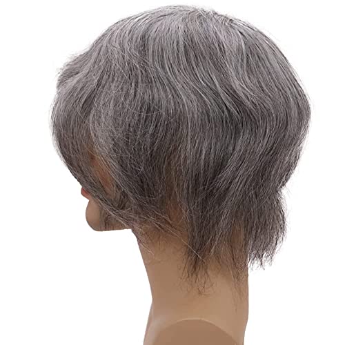 Men¡¯s Toupee Soft Thin Skin 0.06mm PU 10x8inch Hair Replacement for Men's Hairpiece 100% European Human Hair Pieces for Man 1B Black Color Mixed 70% Grey Hair