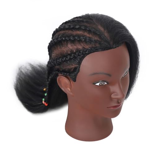 16" Mannequin Head 100% Human Hair Hairdresser Training Braiding Styling Manikin Cosmetology Makeup Manican Doll Display Practice with Stand(Black 16inch A)