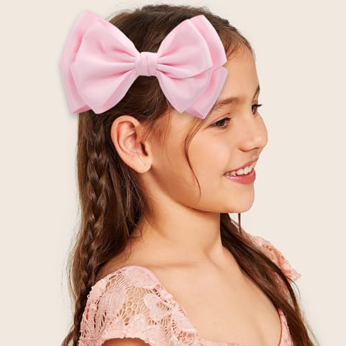 Large Big 6 Inch Hair Bows for Girls Thick Ribbon Boutique Alligator Clips Hair Accessories for Baby Girls Toddlers Kids Teens 2 PCS (Pink)
